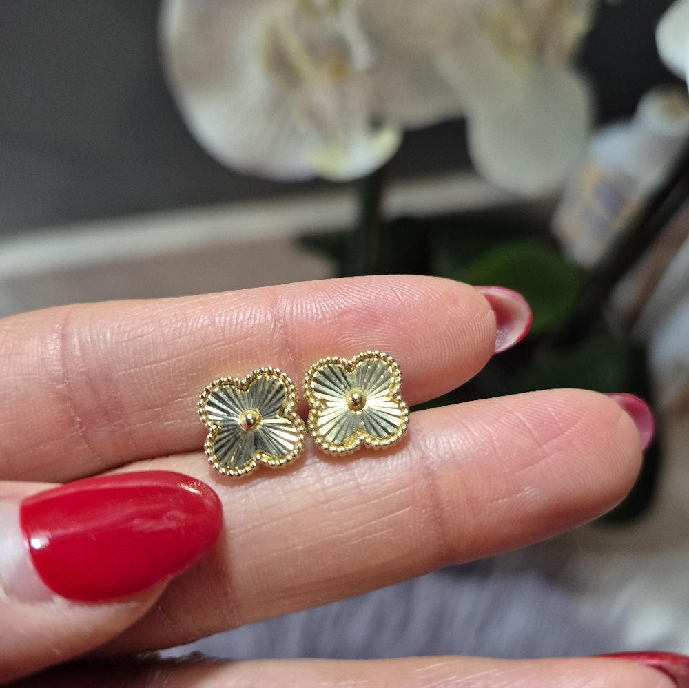 Gold Floral Stud Earrings - Picture 7 of 10